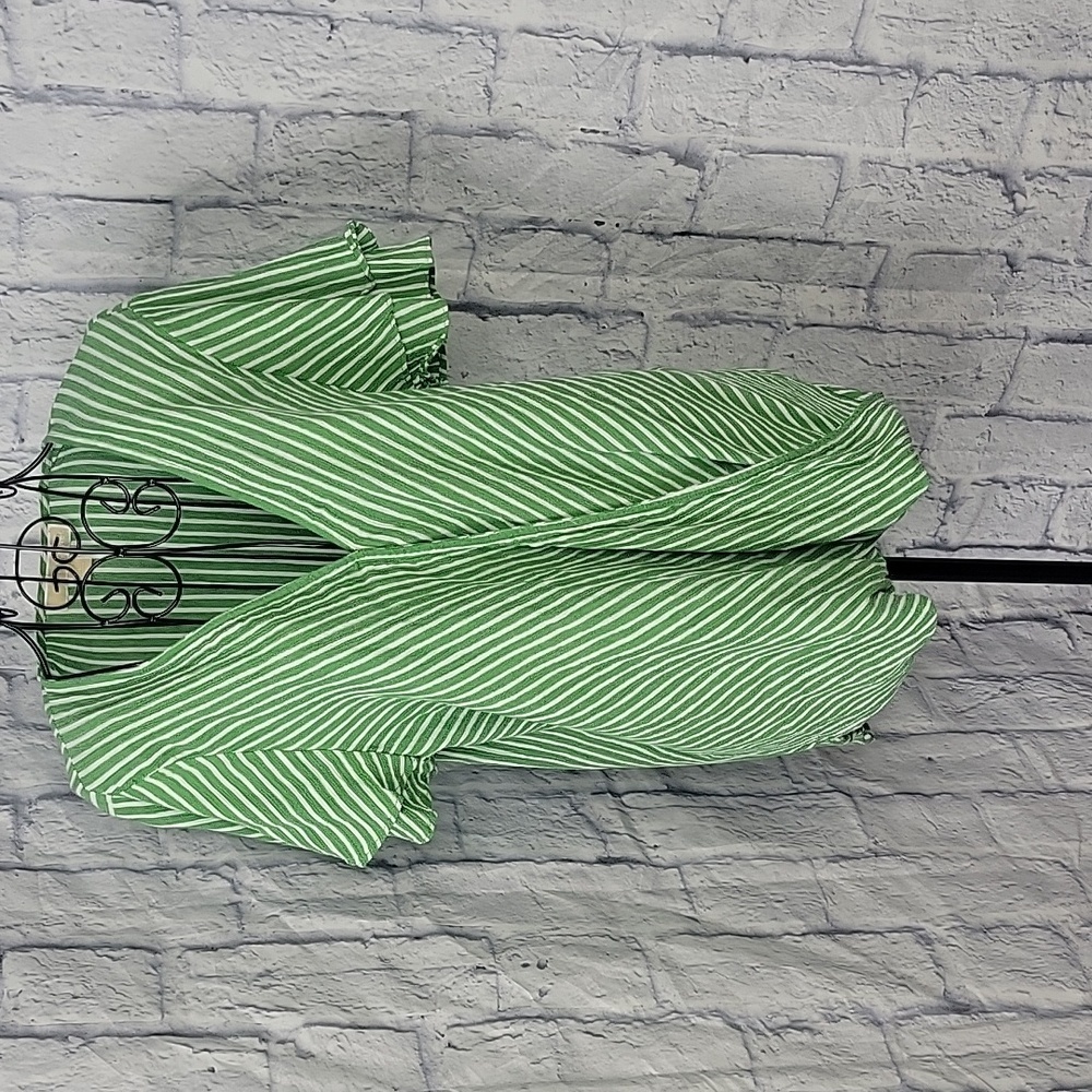 Michael Kors Green & White Striped Wrap-Style Blouse